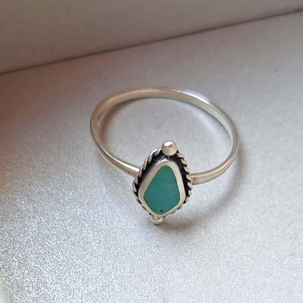 Sterling Silver Ring with Natural Turquoise Stone ♤